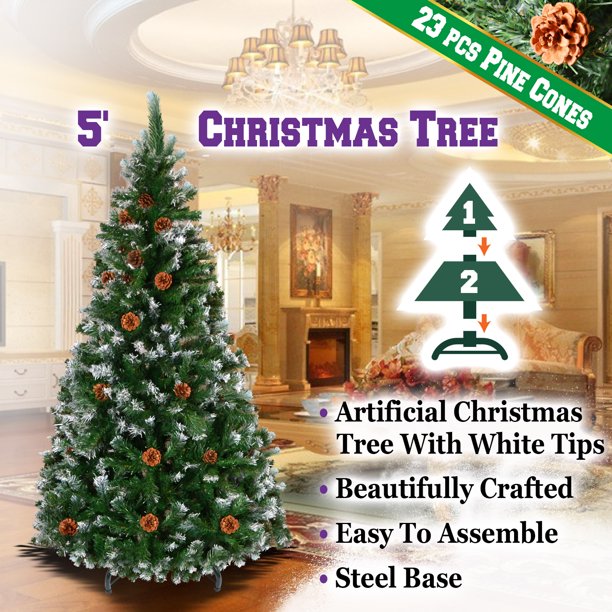 Sunrise Artificial 5' Snow Tipped Christmas Tree with Pine Cones and