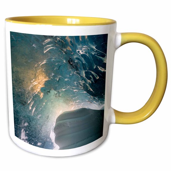 3drose, Sunrise at the Entrance of the Ice Cave. Vatnajokull Np, Iceland, 11oz Two-tone Yellow Mug