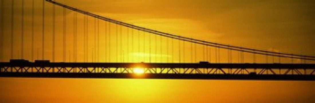 Sunrise Bay Bridge San Francisco CA USA Canvas Art - Panoramic Images (18 x 6)