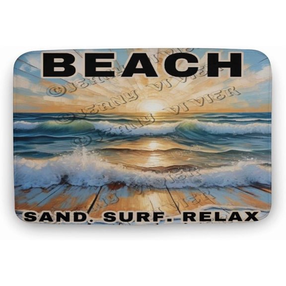 Sunrise Beach Wave Beach Sand Surf Relax Flannel Bathroom Rug 16""x24"" Bath Rug Beach Wave Bath Mat Non Slip Backing Washable Floor Comfortable Rug for Home Office, Doormat 07