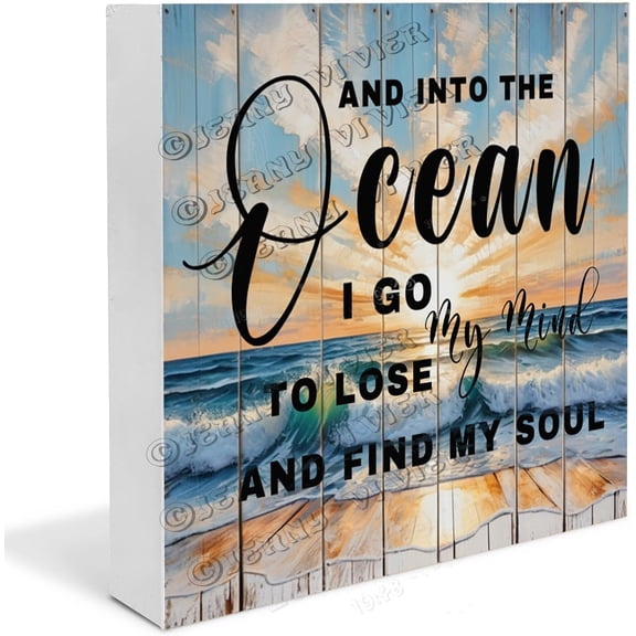 Sunrise Beach Wave And Into The Ocean I Go To Lose My Mind And Find My Soul Wooden Box Sign Inspiration Quote Beach Gifts Rustic Dining Room Table Decor Shelf Decor Accents 7x7 in