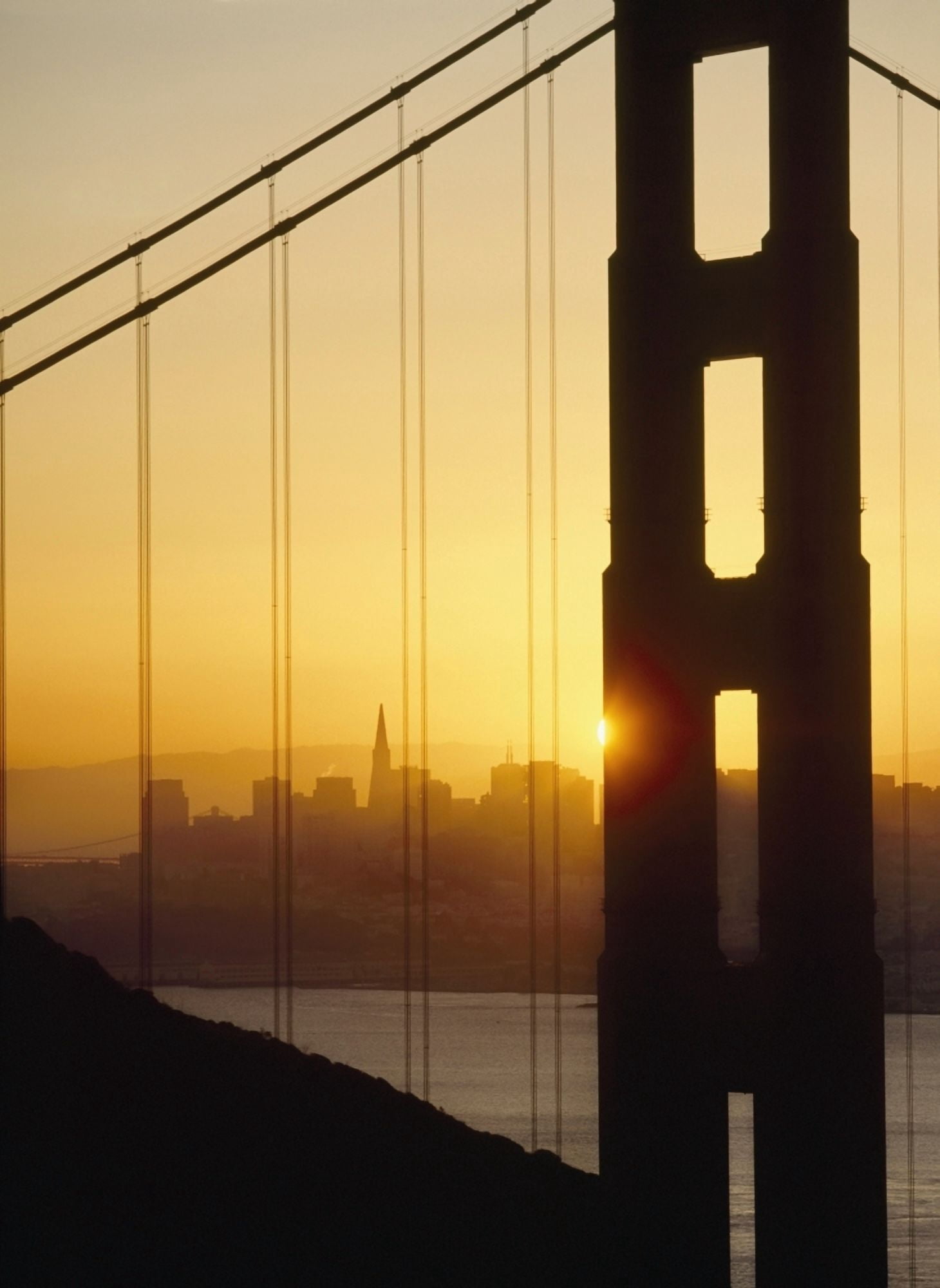 Sunrise Behind The Golden Gate Bridge With San Francisco Behind Canvas Art - Ian Cumming Design Pics (13 x 18)