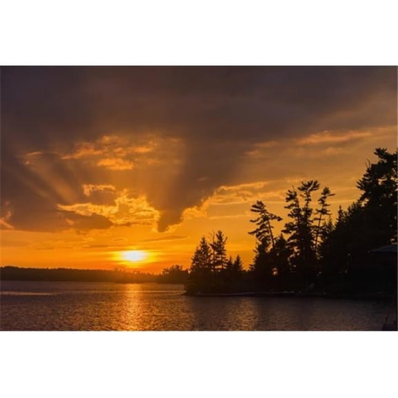Sunrise Casting An Orange Glow Over The Sky & Reflected in a Tranquil Lake - Ontario Canada Poster Print by Keith Levit - 38 x 24 - Large