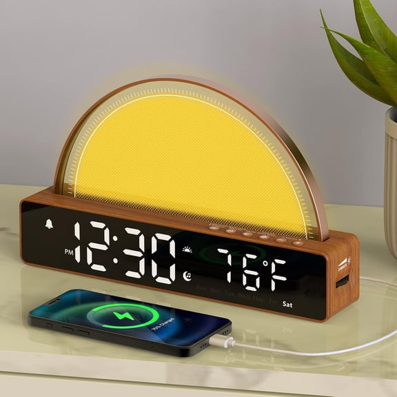 Sunrise Clock, Wake Up Light Simulator, Bedside Lamp Color Night Light with USB Charger, Sleep Aid, Loud Sunlight Clock for Heavy Sleepers Adults, for Teens Boys Girls
