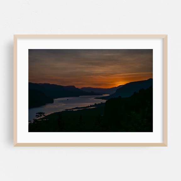 Sunrise Over the Columbia Gorge - Corbett Oregon Photography Sunset Landscape Nature Scenic Silhouette Mountain Oak Framed Wall Art Print 24 x 36 inches