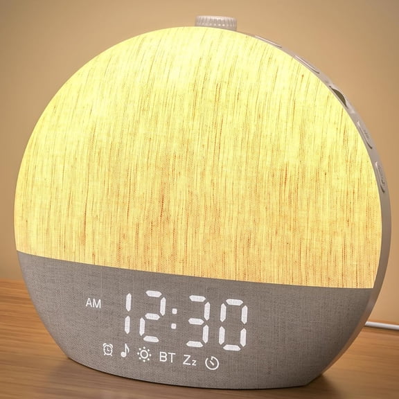 Sunrise , Digital s Bedside, 30 Sleep Sounds, Sleep Timer, Adjustable Volume & Brightness,Screen Free Design, Bluetooth, Wake up Light with White Noise for Heavy Sleepers