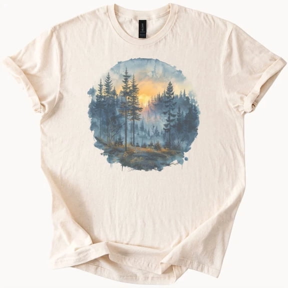 Sunrise Est Graphic Tee Nature Pine Tree Shirt Mountain Art Size S-5Xl Heygategoo Tee