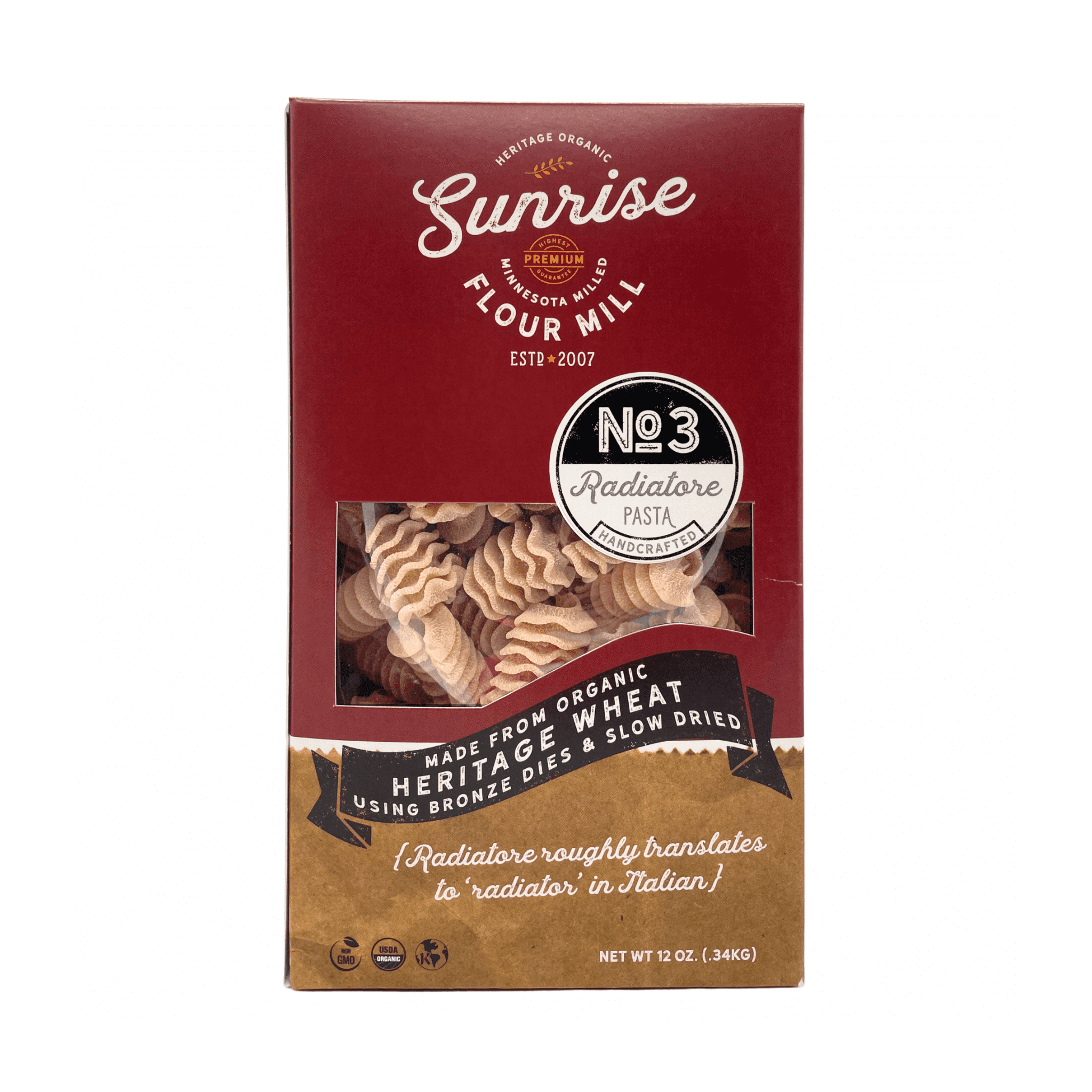 Sunrise Flour Mill USDA Organic Heritage Wheat Radiatore Pasta 12 oz