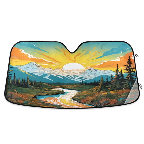Sunrise Forest River Mount Car Windshield Sun Shade Foldable Car Front Window Visor Heat and UV Protection 57x31.5