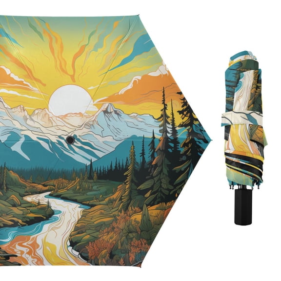 Sunrise Forest River Mount Compact Sun Umbrella Windproof Travel Umbrellas for Rain Strong Portable UV Protection