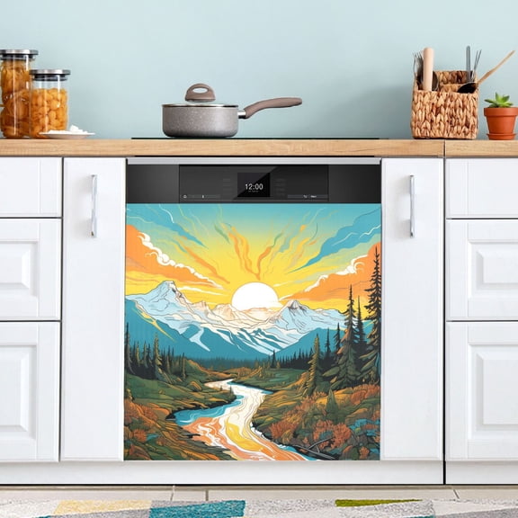 Sunrise Forest River Mount Dishwasher Magnet Cover Magnetic Fridge Door Cover Home Kitchen Decor 23"x 26"