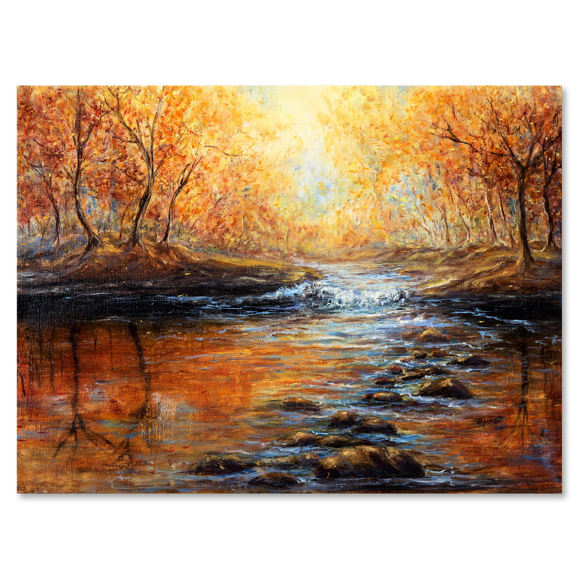 Sunrise Glow In The Autumn Forest 12 in x 8 in Painting Canvas Art Print, by Designart