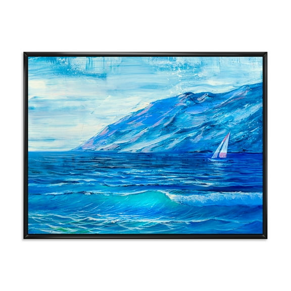 Sunrise Glow On The Sea Waves II 20 in x 12 in Framed Painting Canvas Art Print, by Designart