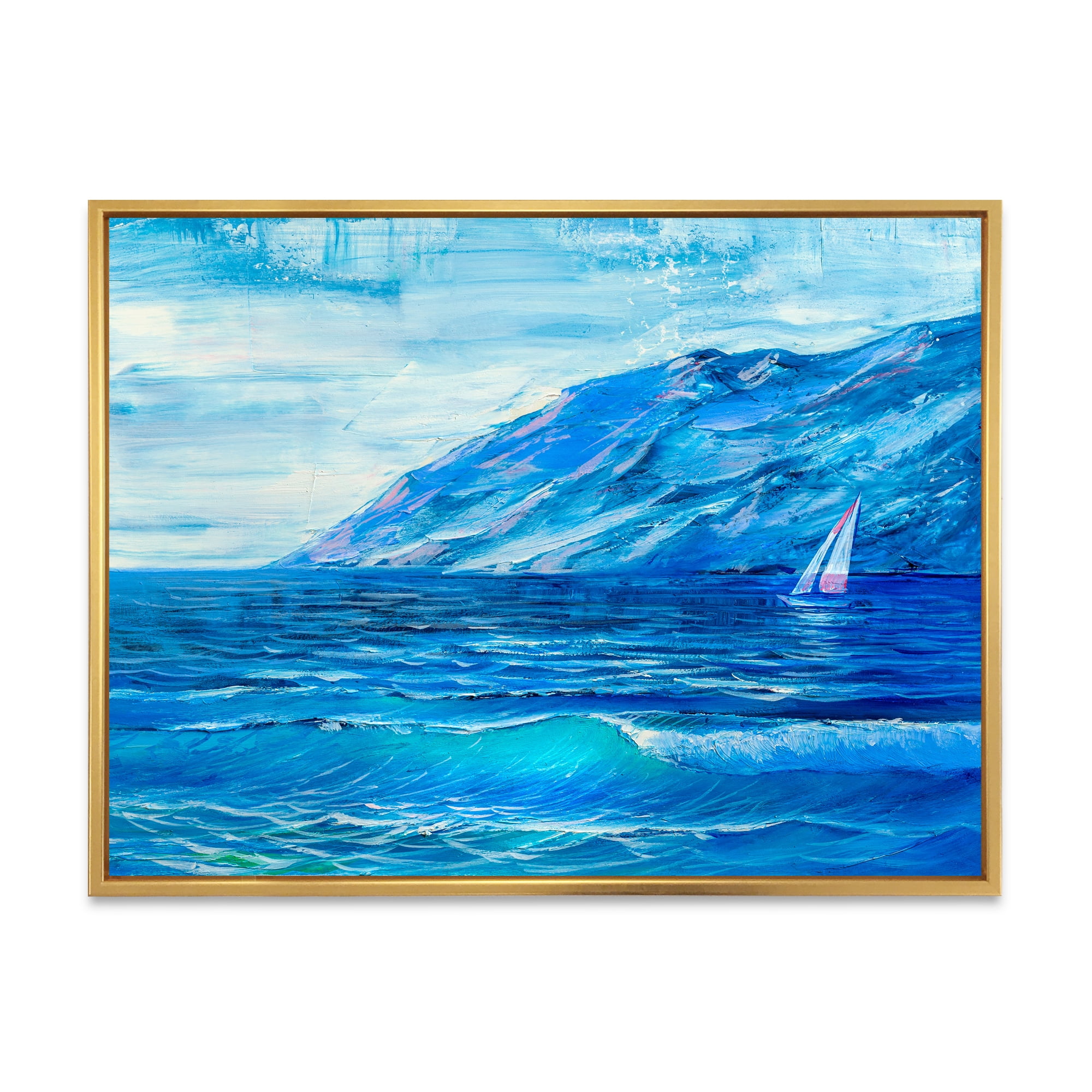 Sunrise Glow On The Sea Waves II 32 in x 24 in Framed Painting Canvas Art Print, by Designart