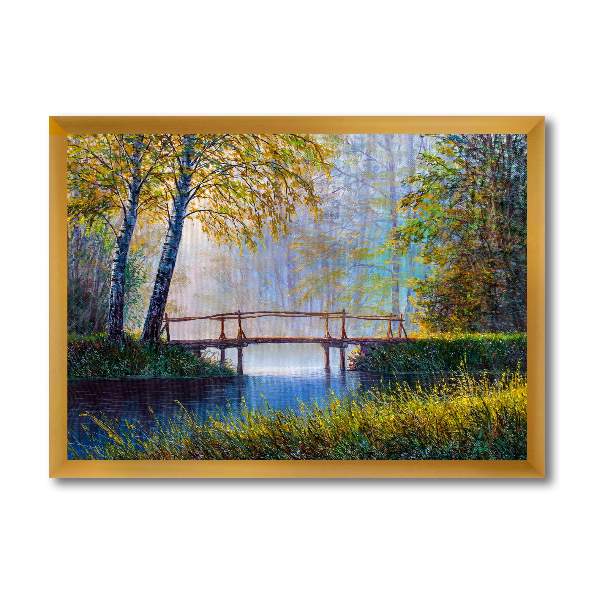 Sunrise Glow and The Awakening Spring Forest 20 in x 12 in Framed Painting Canvas Art Print, by Designart