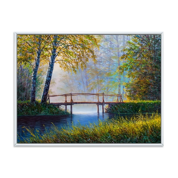 Sunrise Glow and The Awakening Spring Forest 20 in x 12 in Framed Painting Canvas Art Print, by Designart