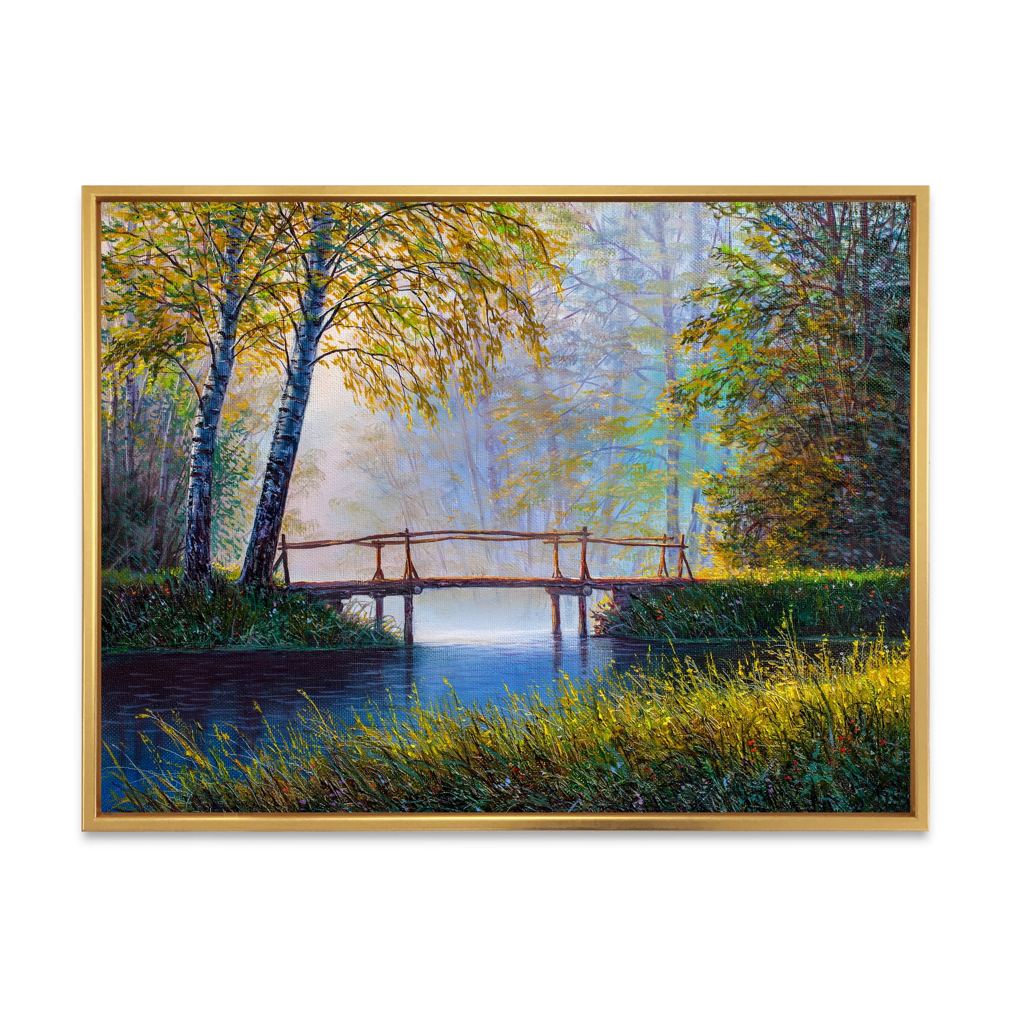 Sunrise Glow and The Awakening Spring Forest 32 in x 24 in Framed Painting Canvas Art Print, by Designart