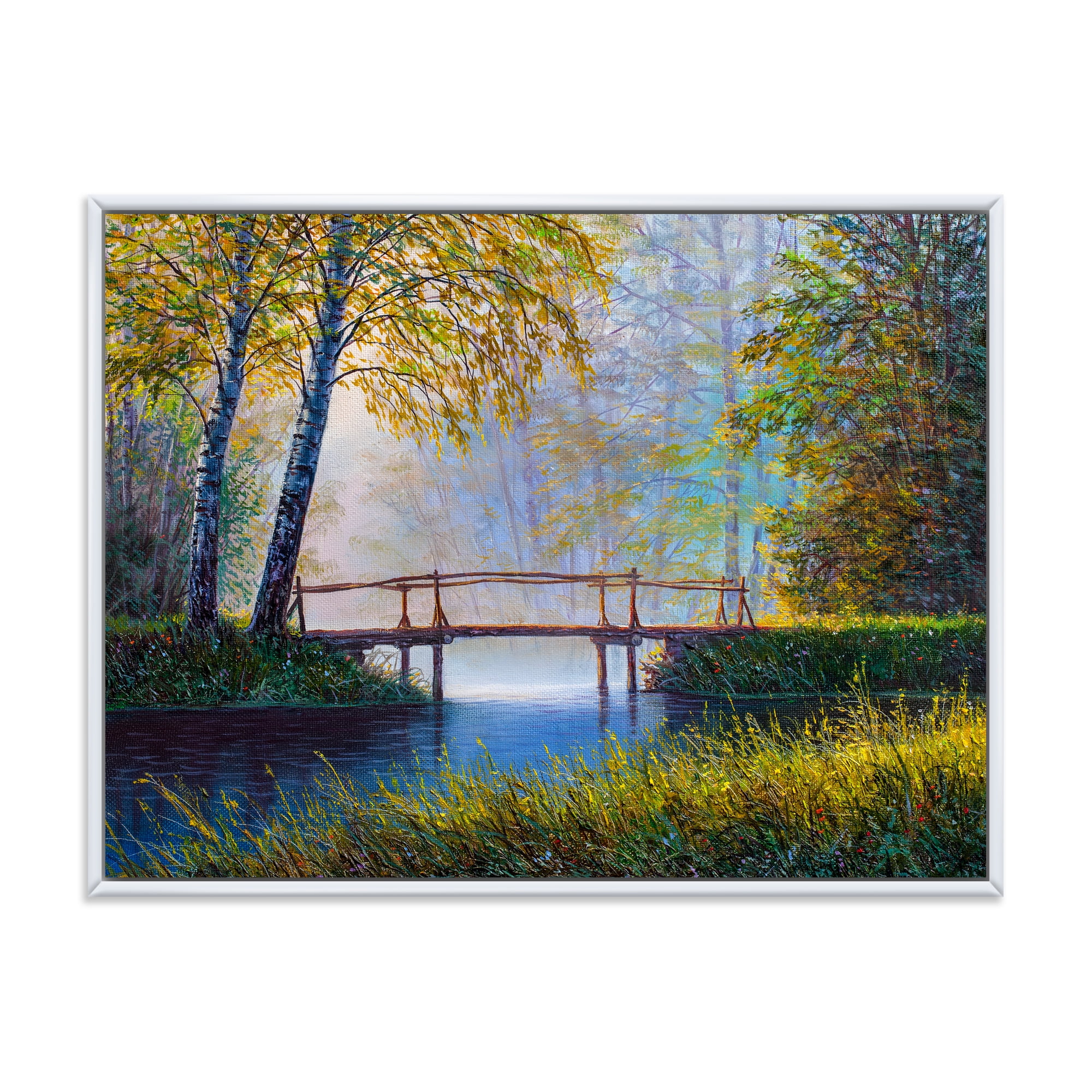 Sunrise Glow and The Awakening Spring Forest 40 in x 30 in Framed Photography Canvas Art Print, by Designart