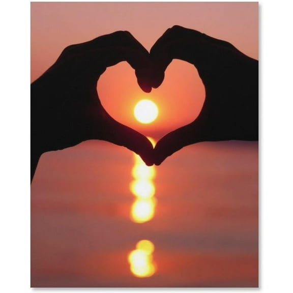 Sunrise Hand Heart Silhouette Canvas Decor Painting Romantic Nostalgia Theme Art Panel Wall Picture Poster Wall Decor Sofa Background Painting Entrance Wall Decor Painting 12x16 inch Unframed