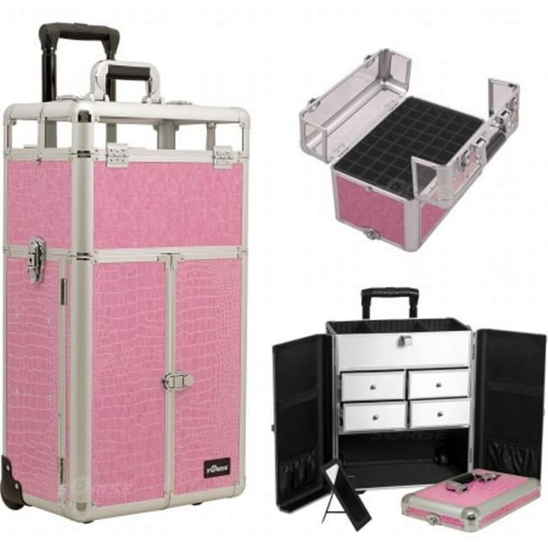 Sunrise I31065CRPK Pink Crocodile Trolley Makeup Case with Split Drawers  and Nail case - Walmart.com