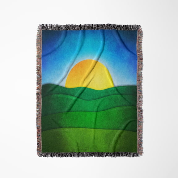 Sunrise In The Valley - Grunge Style Nature Graphic Design With Sun, Woven Blanket