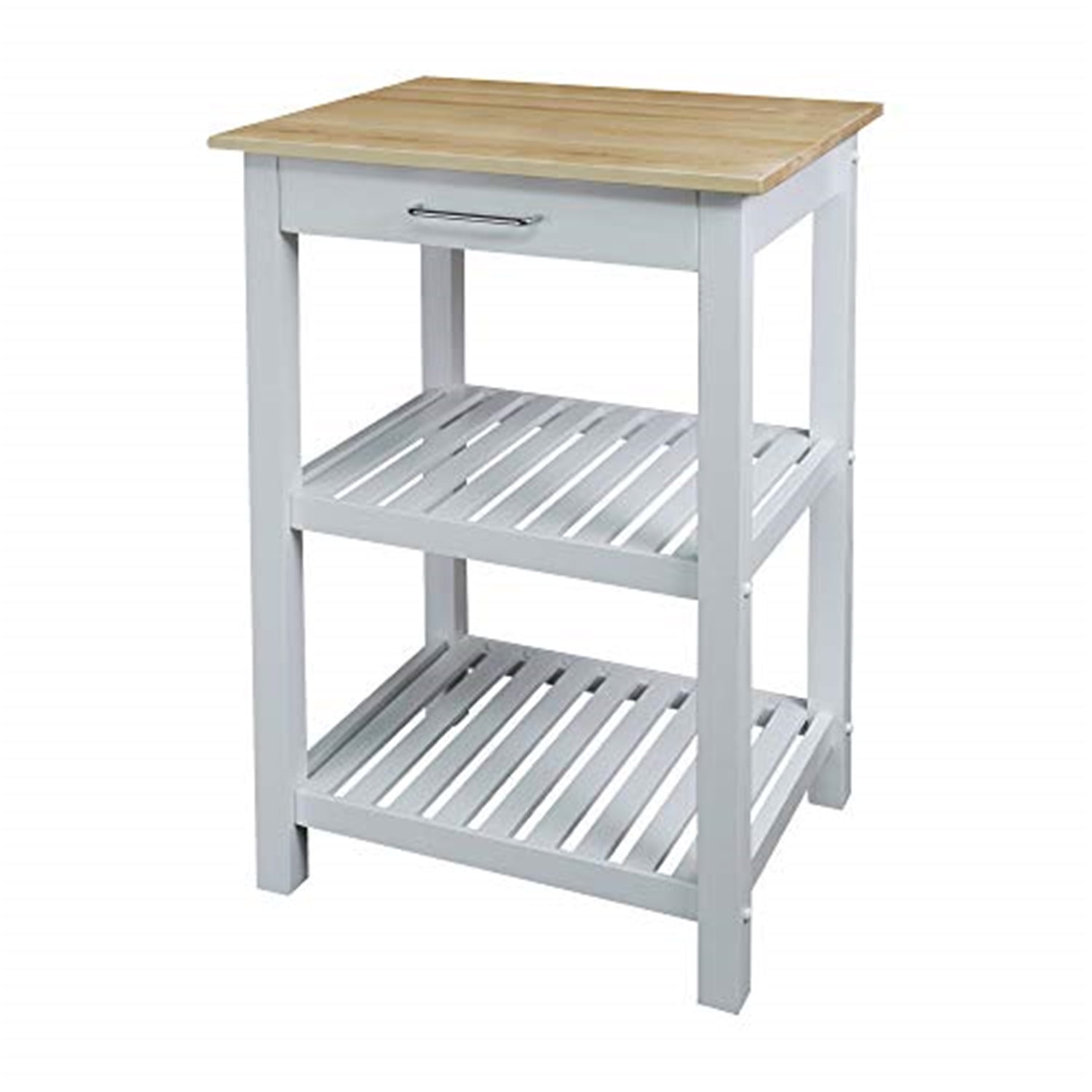 White Kitchen Island with American Hardwood Top and Shelves