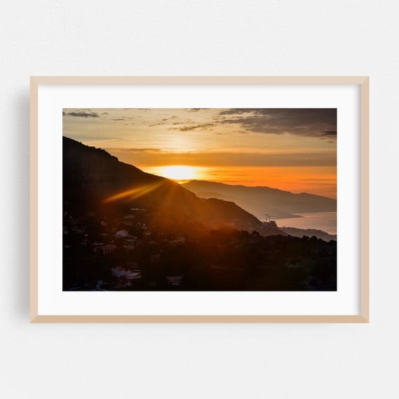 Sunrise in La Turbie - La Turbie Provence-Alpes-Côte d'Azur France Photography Sunset Landscape Mountain Scenic Nature Coastal Silhouette Oak Framed Wall Art Print 5 x 7 inches