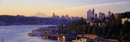 Sunrise Lake Union Seattle Washington State USA Canvas Art - Panoramic Images (18 x 6)