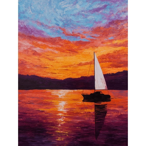 Sunrise Lakeside Boat Canvas Print, Fresh Morning Scenic Wall Decor for Full Home & Entryway Interior