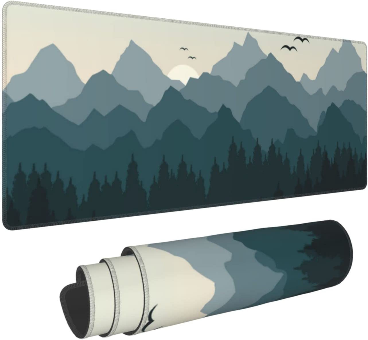 Sunrise Large Gaming Mouse Pad, Desk Mats on Top of Desks Design with Forest and Mountains, Big Extended Deskpad Loptop Pads, Tree XL Mousepad Laptop Pads for Women Office, 31.5 * 11.8 Inch
