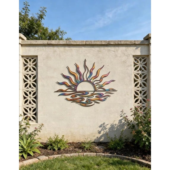 Sunrise Metal Wall Art with Coastal Sun Design, Decorative Wall Decor