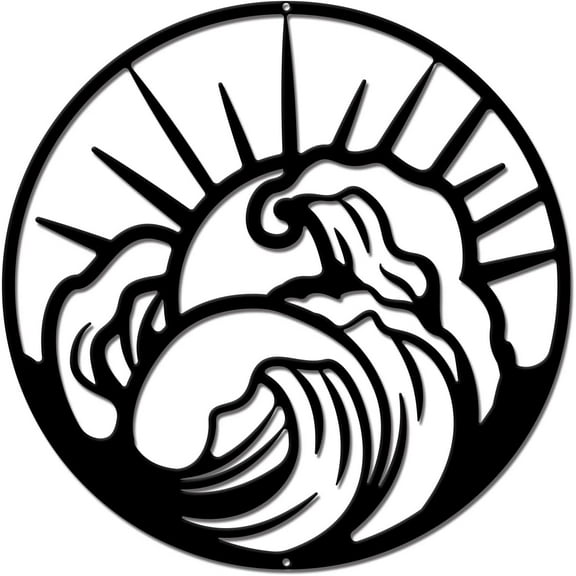 Sunrise Metal Wall Decor Waves Wall Art Hanging Plaques IRO Ornaments Art Sculpture Wrought Metal Sign for Beach Decor Room Outdoor Decoration Housewarming Gifts Black DIY
