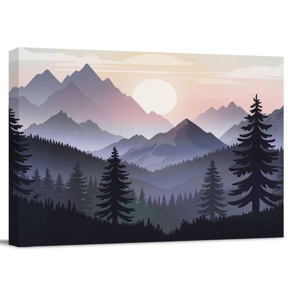 Sunrise Mountain Canvas Wall Art, Black Forest Tree Nature Landscape Wall Art Prints Artwork Framed Canvas Ready to Hang Art Pictures for Kitchen Living Room Bedroom Hallway 28" x 22"