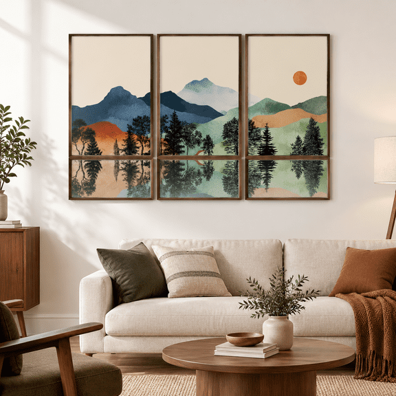 Sunrise Mountain Canvas Wall Art Print, 36"L x 24"W, Boho Mountain Landscape Design