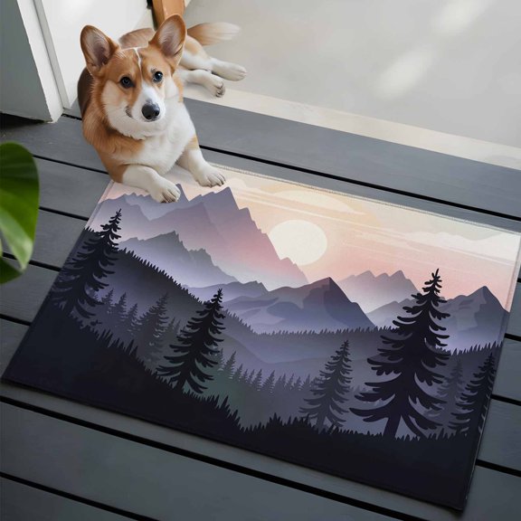Sunrise Mountain Front Door Rugs 2x3 ft Black Forest Tree Nature Landscape Small Rug for Entryway Non Slip Washable Bathroom Door Mat Absorbent Floor Mat for Indoor Entrance