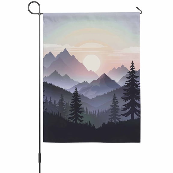 Sunrise Mountain Garden Flags For Outdoor, Black Forest Tree Nature Landscape Small Double Side Yard Flags Weather Proof Garden Decor for Lawn Outside Holiday 12 x 18 Inches