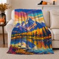 thumbnail image 1 of Sunrise Over Mountain Lake Autumn Foliage Reflections Scenic, Peaceful Mountain Lake Scene, Warm Flannel Blanket for Cabin and Lodge, Outdoor Lovers Thanksgiving Gift, Artistic Home Decor, 1 of 9