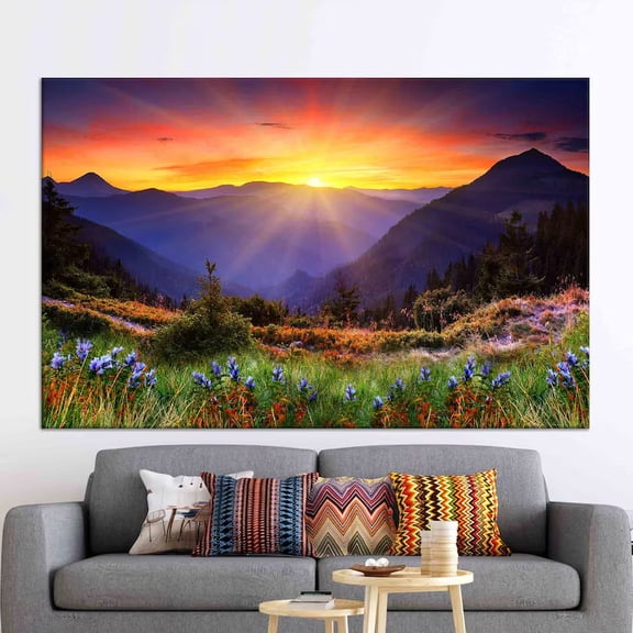 Sunrise Mountain Landscape Wall Art Print, Scenic Nature View Home Decor