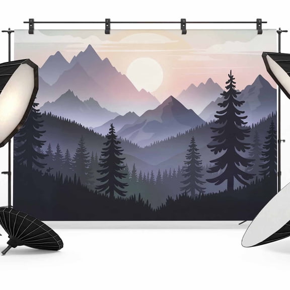 Sunrise Mountain Photography Backdrop 10x8FT, Black Forest Tree Nature Landscape Photo Backdrops, Background for Photography Studio Photo Studio Background, Back Drop for Photoshoot