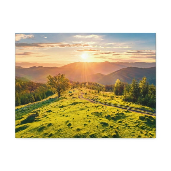 Sunrise Mountain Valley Scene Beautiful Fabulous Summer Beauty Nature Scene Carpathian Mountains Wall Art Ready to Hang Unframed