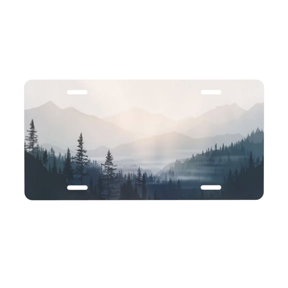 Sunrise Mountains Ridges Forest Fog License Plate with 4 Holes,Novelty Aluminum Metal Car Plate Vanity Tag Decorative Car Front Accessories for Women Men,6x12 Inches