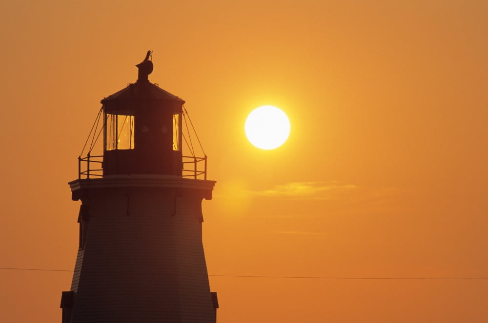Sunrise On A Lighthouse Panmure Island Kings County Prince Edward Island Canvas Art - Ron Watts Design Pics (34 x 22)