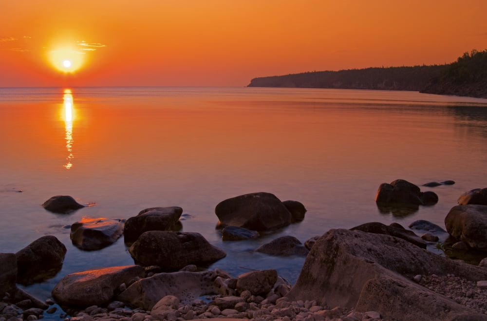 Sunrise On Lake At Georgian Bay Bruce Peninsula National Park Ont Canvas Art - Mike Grandmaison Design Pics (36 x 24)