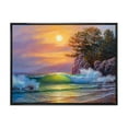 thumbnail image 1 of Sunrise On Sea Waves By The Pine Trees 32 in x 16 in Framed Photography Canvas Art Print, by Designart, 1 of 5