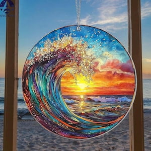 Sunrise On The Beach Suncatcher Ornament, Ocean Waves At Sunrise, Sunrise Lover Gift, Beach Suncatcher, Natural Gift, Beach Home Decor, 7.9 in
