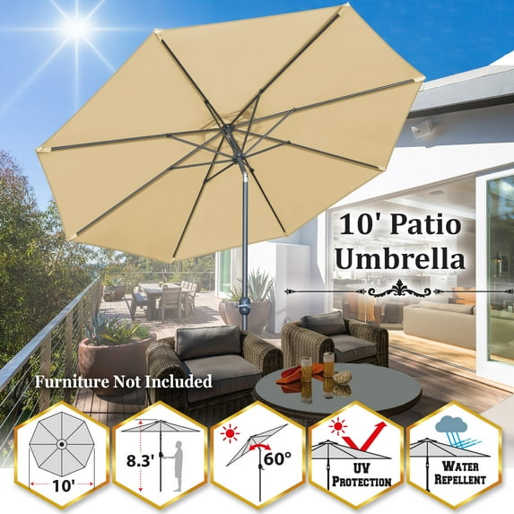 Sunrise Outdoor 10' Patio Umbrella 8 ribs Aluminum Pole with Tilt and Crank Outdoor Garden Market Parasol Sunshade (Beige)