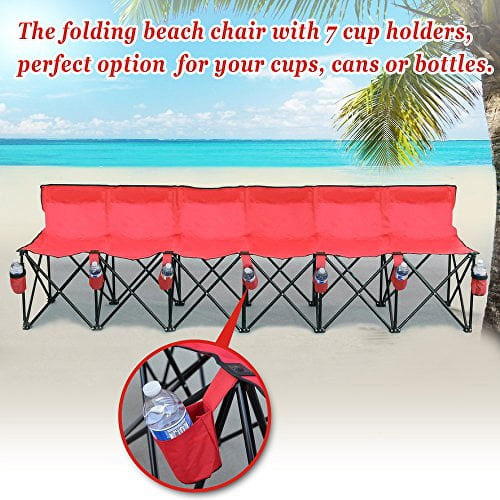 Sunrise Outdoor Folding Team Sports Bench For 6 Person, W/Cup holder