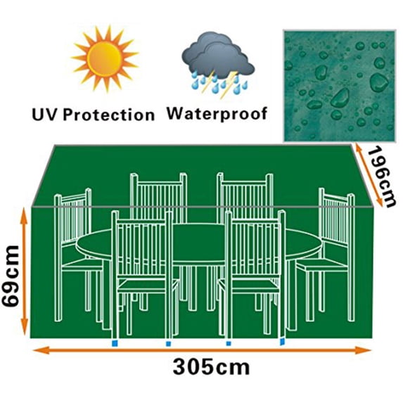 Sunrise Outdoor Garden Furniture Cover, Protection for Rectangle Table and Chair Set - Green
