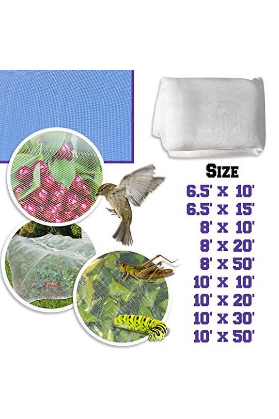 Sunrise Outdoor Garden Multi Sizes, Mosquito, Bug Insect, Bird Blocking Net, White 10' x 50'