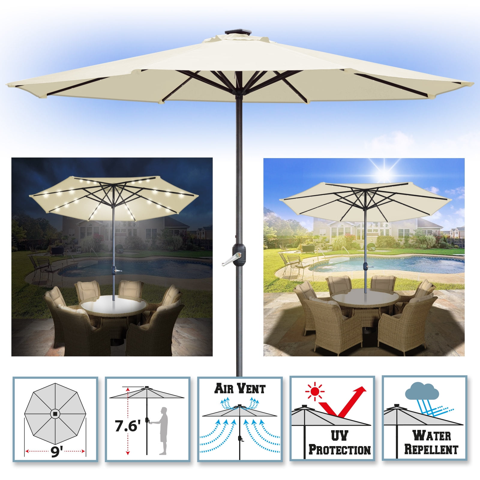 5 foot tilting patio umbrella Heavy-Duty Outdoor Cantilever Umbrella Rolling Base